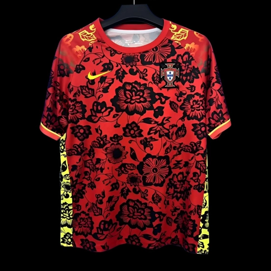 2025 Portugal Red with Floral Pattern Jersey