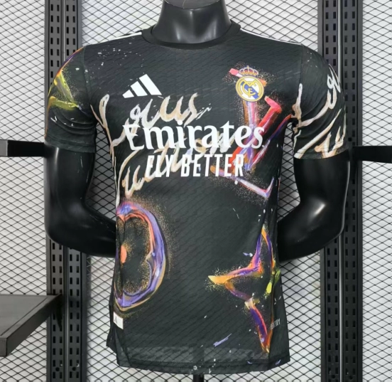 Player Version 25/26 Real Madrid Black with Colorful Abstract Art Pattern Jersey