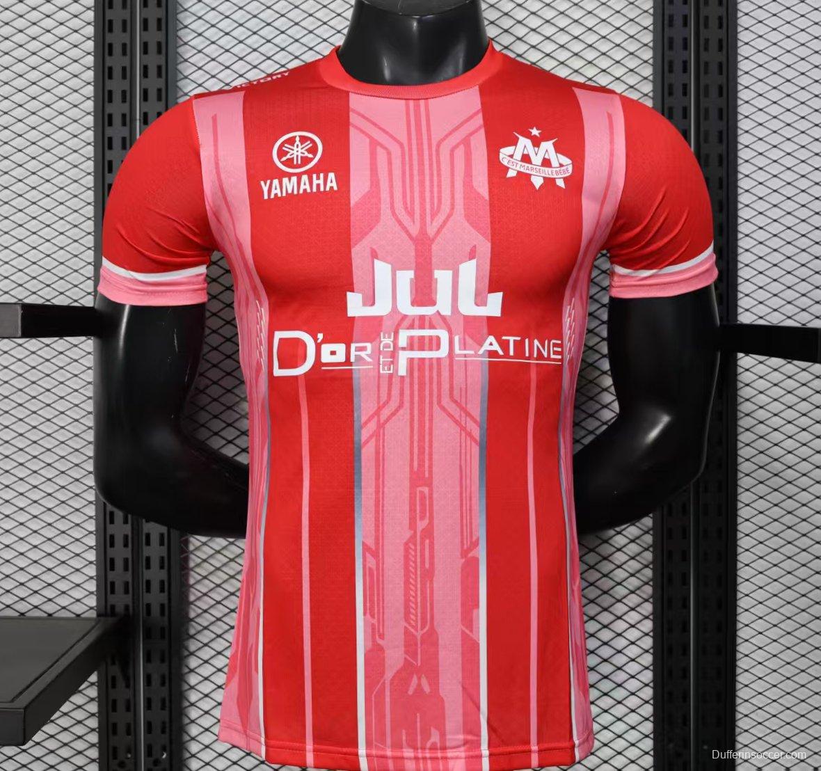 Player Version 25/26 Olympique de Marseille Red with Vertical Stripes Jersey