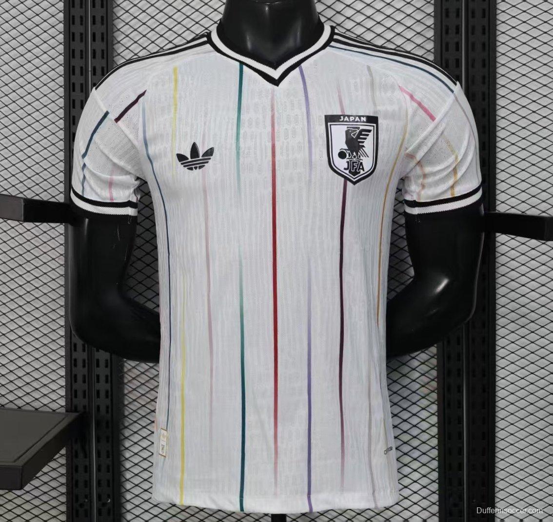 Player Version 2026 Japan Away White with Colorful Vertical Stripe Pattern Jersey