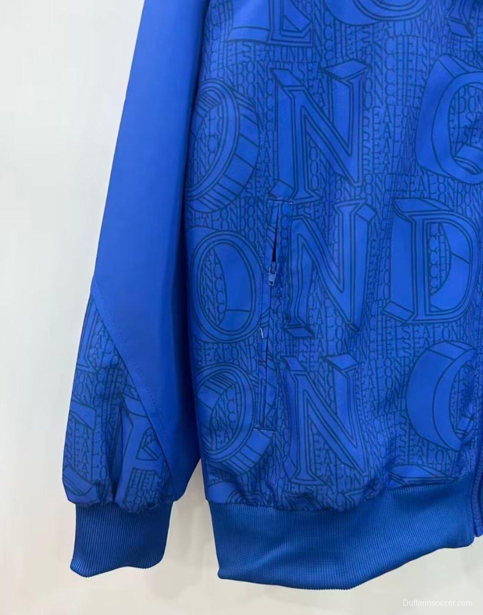 25/26 Chelsea FC Blue with All-Over London Text Pattern Full Zipper Windbreaker
