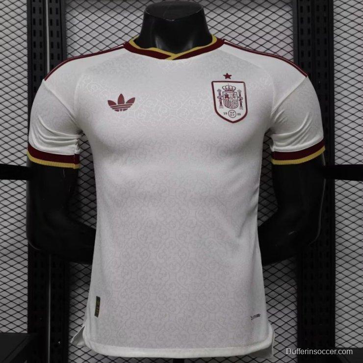 Player Version 2026 Spain  White with Burgundy & Gold Detail Away Jersey