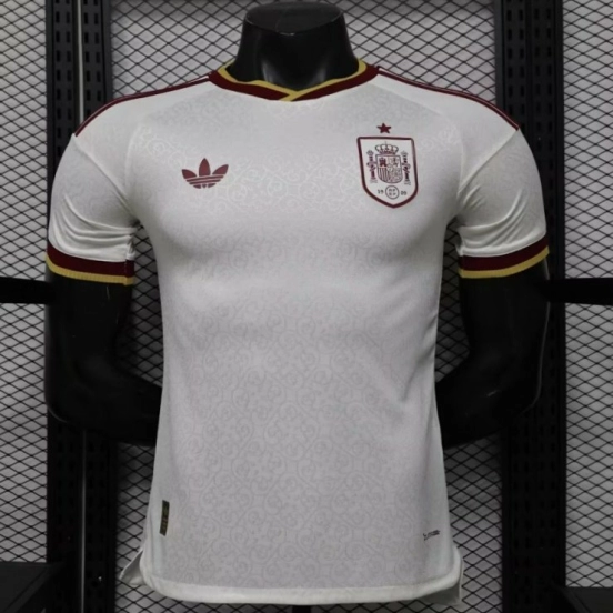 Player Version 2026 Spain  White with Burgundy & Gold Detail Away Jersey