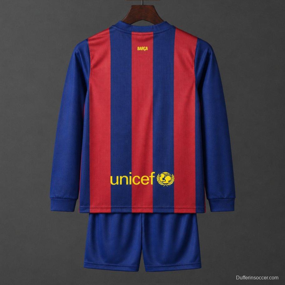 Retro Kids 14/15 Barcelona Home Long Sleeve Jersey