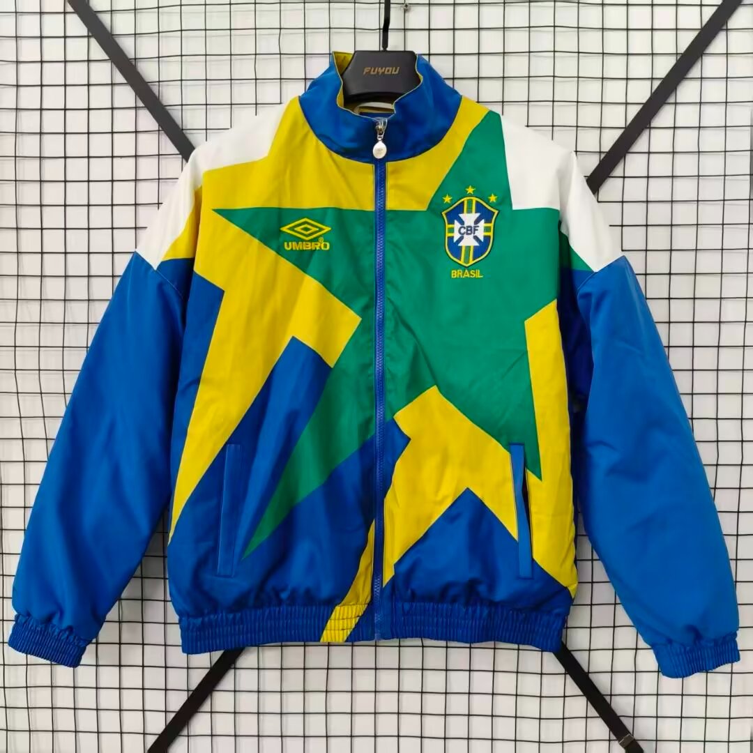 2026 Brazil Blue/White/Yellow Full Zipper Padded Jacket